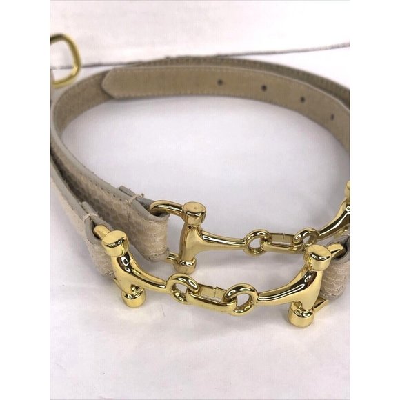 Vtg 90's Another Line Inc Women's Leather Skinny Belt Snake Embossed Beige 33-36 - Picture 5 of 10